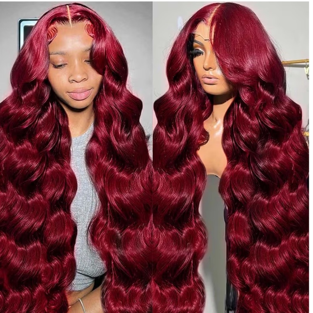 Dark Red Burgundy Lace Human Hair Wig 28” 99j